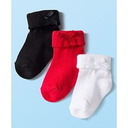 Cute Walk by Babyhug Knit Ankle Length Socks with 3D Bow Applique Pack of 3 - Multicolor