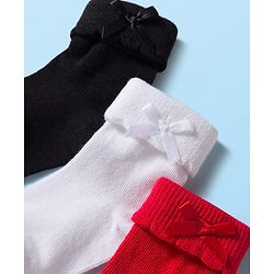 Cute Walk by Babyhug Knit Ankle Length Socks with 3D Bow Applique Pack of 3 - Multicolor