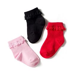 Cute Walk by Babyhug Knit Ankle Length Socks with 3D Lace Detailing Pack of 3 - Multicolor