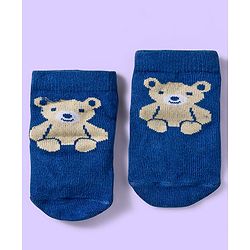 Cute Walk by Babyhug Knit Ankle Length Anti Bacterial Socks with Teddy & Stripe Design Pack of 3 - Navy Blue & White