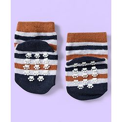 Cute Walk by Babyhug Knit Ankle Length Anti Bacterial Socks with Teddy & Stripe Design Pack of 3 - Navy Blue & White
