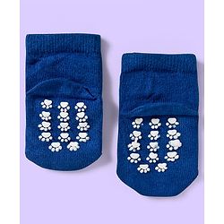 Cute Walk by Babyhug Knit Ankle Length Anti Bacterial Socks with Teddy & Stripe Design Pack of 3 - Navy Blue & White