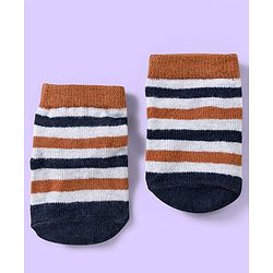 Cute Walk by Babyhug Knit Ankle Length Anti Bacterial Socks with Teddy & Stripe Design Pack of 3 - Navy Blue & White