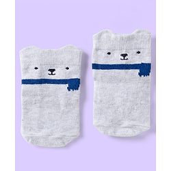 Cute Walk by Babyhug Knit Ankle Length Anti Bacterial Socks with Teddy & Stripe Design Pack of 3 - Navy Blue & White