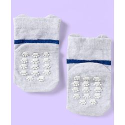Cute Walk by Babyhug Knit Ankle Length Anti Bacterial Socks with Teddy & Stripe Design Pack of 3 - Navy Blue & White
