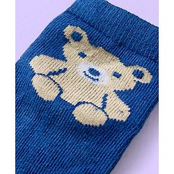 Cute Walk by Babyhug Knit Ankle Length Anti Bacterial Socks with Teddy & Stripe Design Pack of 3 - Navy Blue & White
