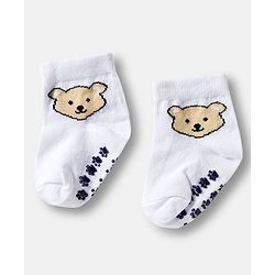 Cute Walk by Babyhug Knit Ankle Length Anti Bacterial Anti Skid Socks with Stripes & Animal Design Pack of 3 - White & Navy Blue