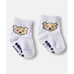 Cute Walk by Babyhug Knit Ankle Length Anti Bacterial Anti Skid Socks with Stripes & Animal Design Pack of 3 - White & Navy Blue