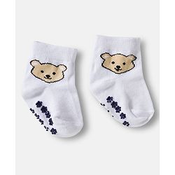 Cute Walk by Babyhug Knit Ankle Length Anti Bacterial Anti Skid Socks with Stripes & Animal Design Pack of 3 - White & Navy Blue