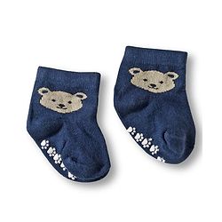 Cute Walk by Babyhug Knit Ankle Length Anti Bacterial Anti Skid Socks with Stripes & Animal Design Pack of 3 - White & Navy Blue