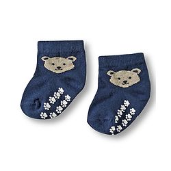 Cute Walk by Babyhug Knit Ankle Length Anti Bacterial Anti Skid Socks with Stripes & Animal Design Pack of 3 - White & Navy Blue
