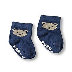 Cute Walk by Babyhug Knit Ankle Length Anti Bacterial Anti Skid Socks with Stripes & Animal Design Pack of 3 - White & Navy Blue