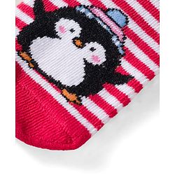 Cute Walk by Babyhug Knit Ankle Length Anti Bacterial Socks with Stripes & Animal Design Pack of 3 - Red & Navy Blue