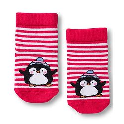 Cute Walk by Babyhug Knit Ankle Length Anti Bacterial Socks with Stripes & Animal Design Pack of 3 - Red & Navy Blue