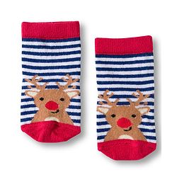 Cute Walk by Babyhug Knit Ankle Length Anti Bacterial Socks with Stripes & Animal Design Pack of 3 - Red & Navy Blue
