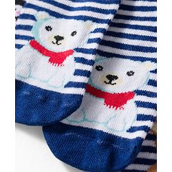 Cute Walk by Babyhug Knit Ankle Length Anti Bacterial Socks with Stripes & Animal Design Pack of 3 - Red & Navy Blue