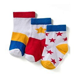 Cute Walk by Babyhug Knit Ankle Length Anti Bacterial Socks with Star & Stripe Design Pack of 3 - Red Navy Blue & White
