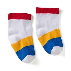 Cute Walk by Babyhug Knit Ankle Length Anti Bacterial Socks with Star & Stripe Design Pack of 3 - Red Navy Blue & White