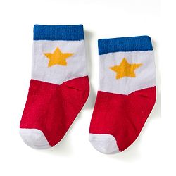 Cute Walk by Babyhug Knit Ankle Length Anti Bacterial Socks with Star & Stripe Design Pack of 3 - Red Navy Blue & White