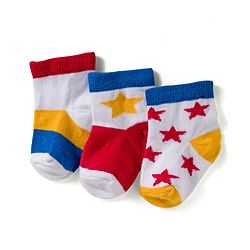 Cute Walk by Babyhug Knit Ankle Length Anti Bacterial Socks with Star & Stripe Design Pack of 3 - Red Navy Blue & White