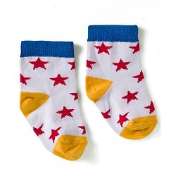 Cute Walk by Babyhug Knit Ankle Length Anti Bacterial Socks with Star & Stripe Design Pack of 3 - Red Navy Blue & White