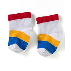 Cute Walk by Babyhug Knit Ankle Length Anti Bacterial Socks with Star & Stripe Design Pack of 3 - Red Navy Blue & White