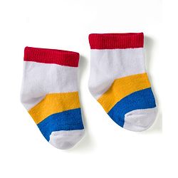 Cute Walk by Babyhug Knit Ankle Length Anti Bacterial Socks with Star & Stripe Design Pack of 3 - Red Navy Blue & White
