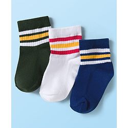 Cute Walk by Babyhug Knit Ankle Length Anti Bacterial Socks with Stripes Pack of 3 - Green White & Blue