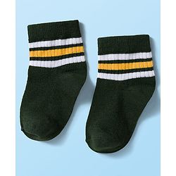 Cute Walk by Babyhug Knit Ankle Length Anti Bacterial Socks with Stripes Pack of 3 - Green White & Blue