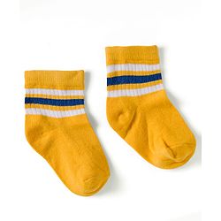 Cute Walk by Babyhug Knit Ankle Length Anti Bacterial Socks with Fun & Stripe Design Pack of 3 -Yellow  Blue & White
