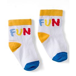 Cute Walk by Babyhug Knit Ankle Length Anti Bacterial Socks with Fun & Stripe Design Pack of 3 -Yellow  Blue & White