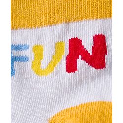 Cute Walk by Babyhug Knit Ankle Length Anti Bacterial Socks with Fun & Stripe Design Pack of 3 -Yellow  Blue & White