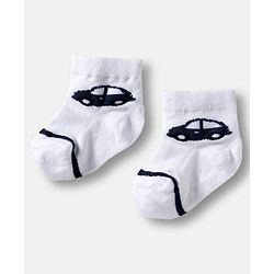 Cute Walk by Babyhug Knit Ankle Length Anti Bacterial Socks with Stripes & Vehicle Design Pack of 3 - White & Navy Blue