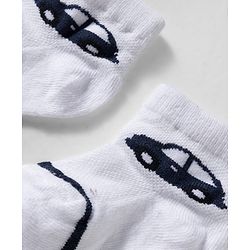 Cute Walk by Babyhug Knit Ankle Length Anti Bacterial Socks with Stripes & Vehicle Design Pack of 3 - White & Navy Blue