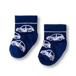 Cute Walk by Babyhug Knit Ankle Length Anti Bacterial Socks with Stripes & Vehicle Design Pack of 3 - White & Navy Blue