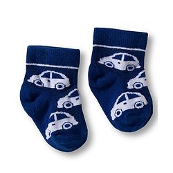 Cute Walk by Babyhug Knit Ankle Length Anti Bacterial Socks with Stripes & Vehicle Design Pack of 3 - White & Navy Blue