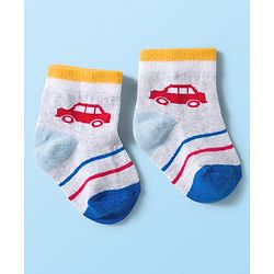 Cute Walk by Babyhug Knit Ankle Length Anti Bacterial Socks with Stripes & Car Design Pack of 3 - Multicolor