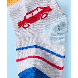 Cute Walk by Babyhug Knit Ankle Length Anti Bacterial Socks with Stripes & Car Design Pack of 3 - Multicolor