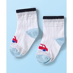 Cute Walk by Babyhug Knit Ankle Length Anti Bacterial Socks with Stripes & Car Design Pack of 3 - Multicolor