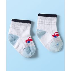 Cute Walk by Babyhug Knit Ankle Length Anti Bacterial Socks with Stripes & Car Design Pack of 3 - Multicolor