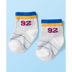 Cute Walk by Babyhug Knit Ankle Length Anti Bacterial Socks with Stripes & Text Design Pack of 3 - White & Light Blue