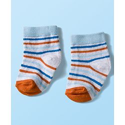 Cute Walk by Babyhug Knit Ankle Length Anti Bacterial Socks with Stripes & Text Design Pack of 3 - White & Light Blue