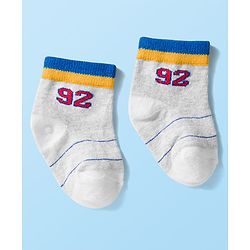 Cute Walk by Babyhug Knit Ankle Length Anti Bacterial Socks with Stripes & Text Design Pack of 3 - White & Light Blue