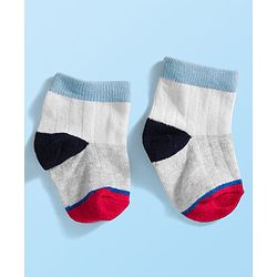 Cute Walk by Babyhug Knit Ankle Length Anti Bacterial Socks with Stripes & Text Design Pack of 3 - White & Light Blue