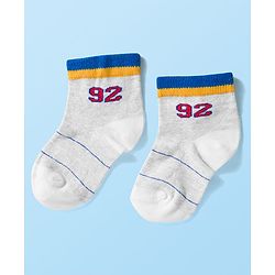 Cute Walk by Babyhug Knit Ankle Length Anti Bacterial Socks with Stripes & Text Design Pack of 3 - White & Light Blue