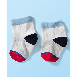 Cute Walk by Babyhug Knit Ankle Length Anti Bacterial Socks with Stripes & Text Design Pack of 3 - White & Light Blue