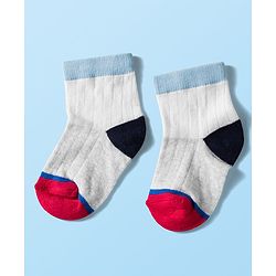 Cute Walk by Babyhug Knit Ankle Length Anti Bacterial Socks with Stripes & Text Design Pack of 3 - White & Light Blue