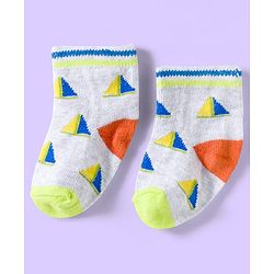 Cute Walk by Babyhug Knit Ankle Length Anti Bacterial Socks with Abstract & Ahoy Text Design Pack of 3 -Light Blue & White