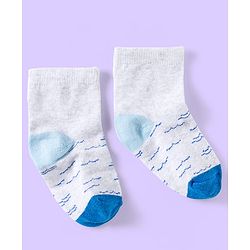 Cute Walk by Babyhug Knit Ankle Length Anti Bacterial Socks with Abstract & Ahoy Text Design Pack of 3 -Light Blue & White