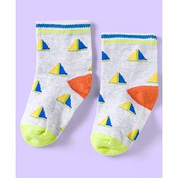 Cute Walk by Babyhug Knit Ankle Length Anti Bacterial Socks with Abstract & Ahoy Text Design Pack of 3 -Light Blue & White